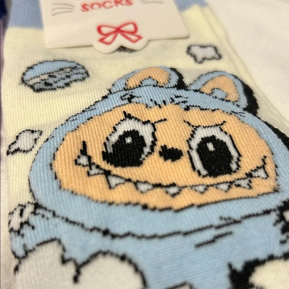 Cute Monster Character Socks and Animal Earrings Set